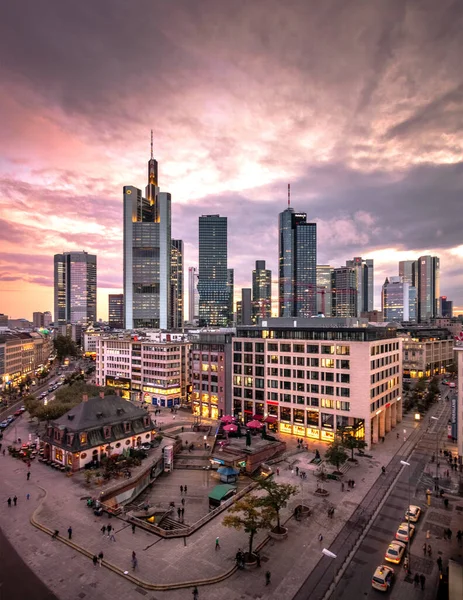 Main Com Horizonte Frankfurt Noite Pôr Sol Bela Visão Geral — Fotografia de Stock