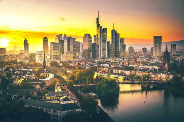 Skyline View Viewing Platform Frankfurt Main Germany Evening Dreamlike Sunset — Stock Photo, Image