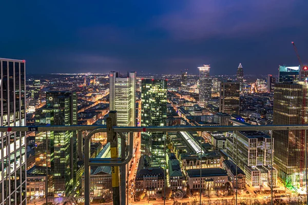 Perspectiva Frankfurt Excelentes Vistas Edifícios Altos Arranha Céus Noite Pôr — Fotografia de Stock