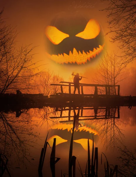 Purge mask, halloween with pumpkin. LED mask, creepy scary man. Corona, Funny, October, outside. Urban scene car
