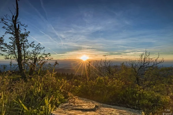 Bela Vista Pôr Sol Meio Natureza Tirado Uma Montanha Você — Fotografia de Stock