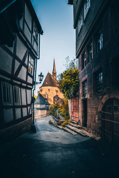 The beautiful university town of Marburg an der Lahn. Great historic old town with many half-timbered houses and small alleys. Wheelhouse, squares and church, everything historical and photographed