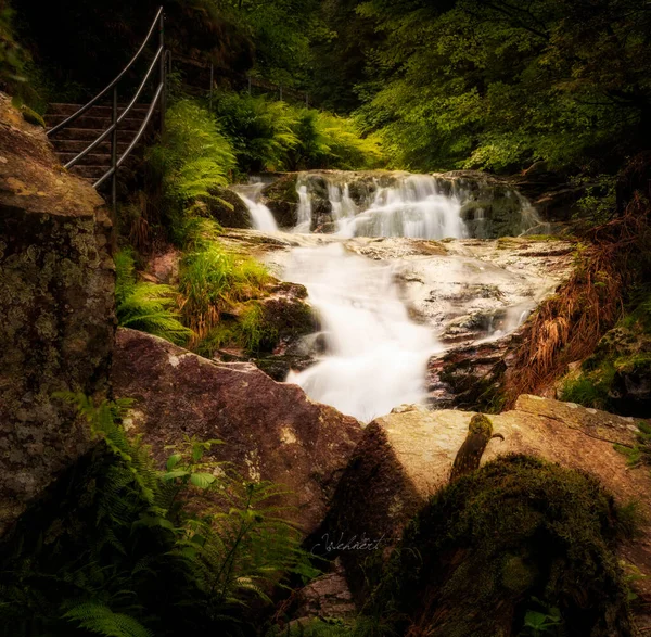 Cachoeira Com Ponte Cascata Cachoeira Allerheiligen Floresta Negra Alemanha — Fotografia de Stock