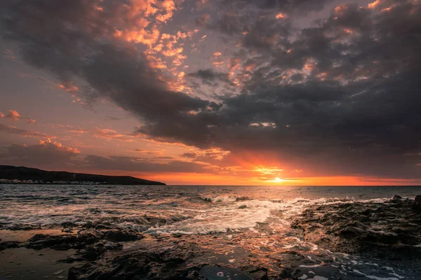 Sunrise Sunset Fuerteventura Canary Islands Beach Stones Long Exposure Unique — Stock Photo, Image