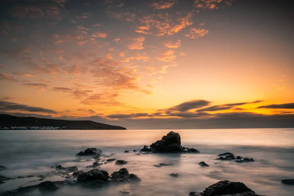 Sunrise Sunset Fuerteventura Canary Islands Beach Stones Long Exposure Unique — Stock Photo, Image