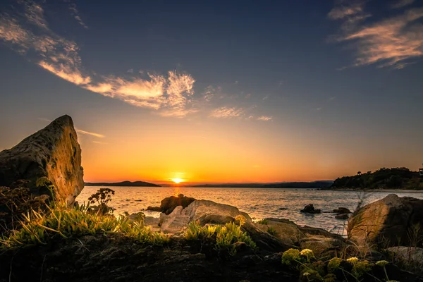 stock image Beach in Greece, bay in the sunset, holidays by the sea, romanti