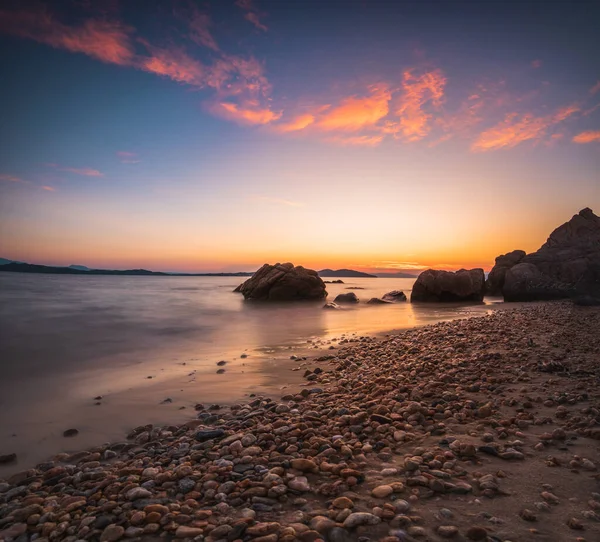 stock image Beach in Greece, bay in the sunset, holidays by the sea, romanti