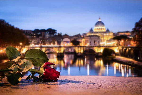Itália Roma Tieber Vatikan Noite Bela Iluminação Pôr Sol Foto — Fotografia de Stock