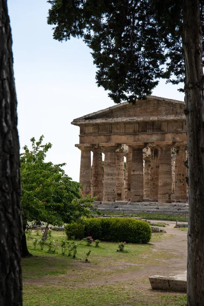Parco Archeologico Paestum Bellissime Rovine Storiche Templi Epoca Romana Campania — Foto Stock