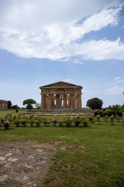 Parco Archeologico Paestum Bellissime Rovine Storiche Templi Epoca Romana Campania — Foto Stock