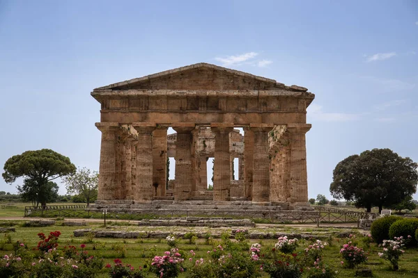 Paestum Arkeoloji Parkı Roma Zamanından Kalma Güzel Tarihi Tapınaklar Campania — Stok fotoğraf