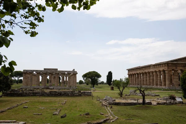 Park Archeologiczny Paestum Piękne Historyczne Ruiny Świątyń Czasów Rzymskich Kampania — Zdjęcie stockowe