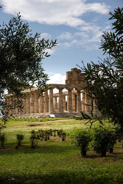 Paestums Arkeologiska Park Vackra Historiska Ruiner Tempel Från Romartiden Kampanien — Stockfoto