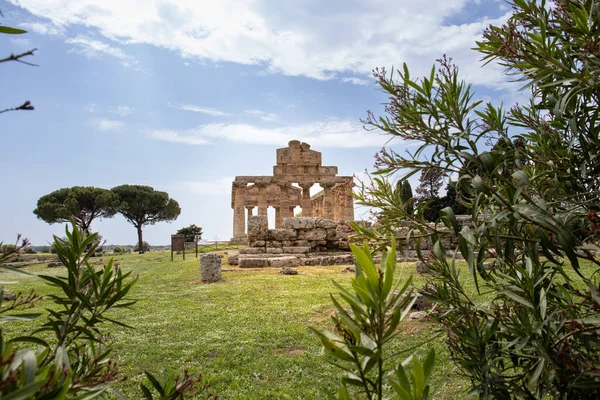 Αρχαιολογικό Πάρκο Paestum Όμορφα Ιστορικά Ερείπια Ναών Από Ρωμαϊκή Εποχή Εικόνα Αρχείου