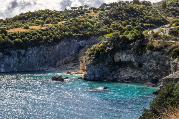 Büyük tipik Yunan manzarası, Yunanistan 'ın Akdeniz doğası. Zakynthos 'ta gün batımı, İyon Adaları, Yunanistan, İyon Adaları, Yunanistan