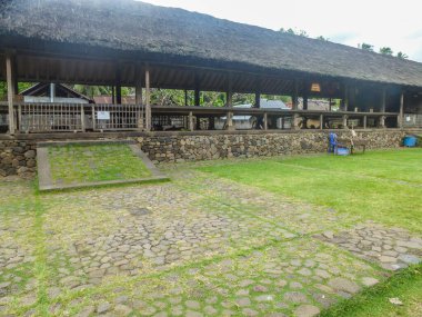 Parlak renkli tavukların olduğu geleneksel bir köy. Endonezya 'nın Bali adasındaki tarihi binalar ve geleneksel yaşam
