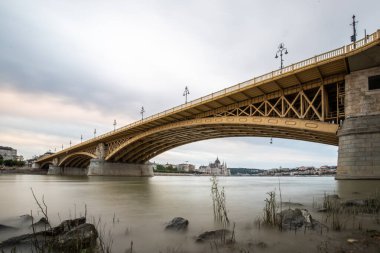 Bridge in the morning. One of the famous road bridges over the Danube. Landscape and architecture in the morning, Margit bridge, Margitsziget  Margit hd, Budapest, Hungary clipart