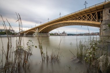 Bridge in the morning. One of the famous road bridges over the Danube. Landscape and architecture in the morning, Margit bridge, Margitsziget  Margit hd, Budapest, Hungary clipart