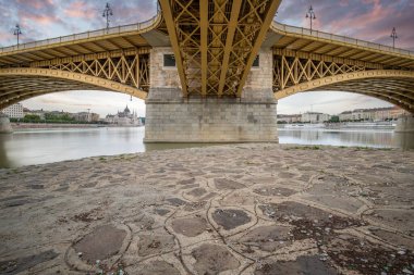 Bridge in the morning. One of the famous road bridges over the Danube. Landscape and architecture in the morning, Margit bridge, Margitsziget  Margit hd, Budapest, Hungary clipart