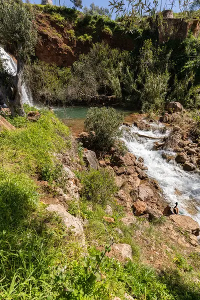 Doğanın kalbinde bir şelale, ilkbaharda güzel bir nehir ve şelale. Queda do Vigrio şelalesi Alte, Algarve, Portekiz yakınlarında.