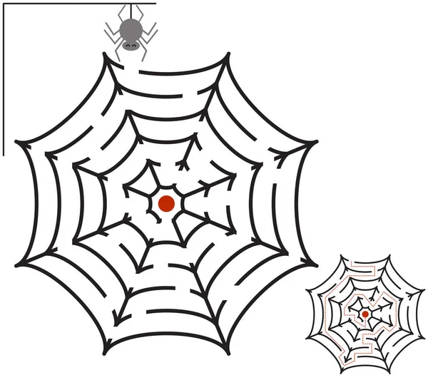 Maze Játék Gyerekeknek Pók Pókháló Vektor Elszigetelt Fehér Háttér — Stock Vector