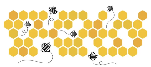  Altıgen arı kovanının sanat tasarımı, bal peteği sarı desenli vektör çizimi.