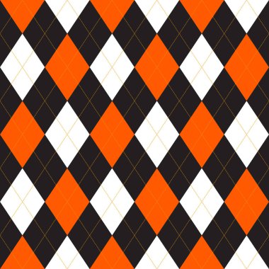 Kusursuz siyah turuncu ve beyaz baklava desenli çizgiler, elmas şekilli arka plan. ekose vektör çizimi.