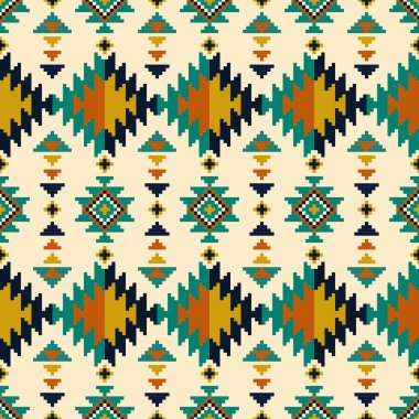 Yerli Amerikan Kusursuz, Etnik desenli Soyut Navajo tarzı arkaplan, duvar kağıdı, vektör illüstrasyonu, tekstil, kumaş, giysi, batik, halı, nakış