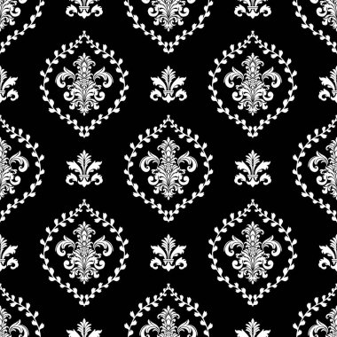 Duvar kâğıdı, kumaş, ambalaj ve ambalaj için vektörsüz damaske deseni. Damask çiçek süsü