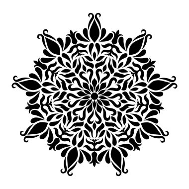 Vektör mandala çiçek desenli siyah yuvarlak süs.