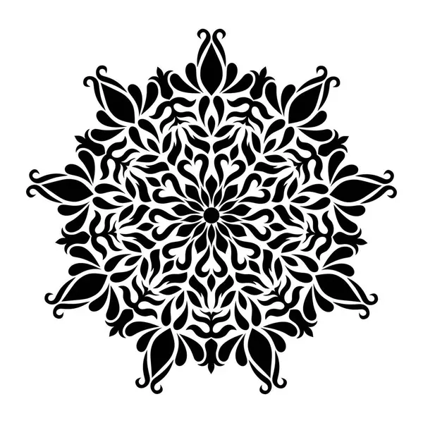 Vektör mandala çiçek desenli siyah yuvarlak süs.