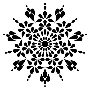 Soyut çember çiçek desenli tasarım, siyah mandala çiçekli süs.