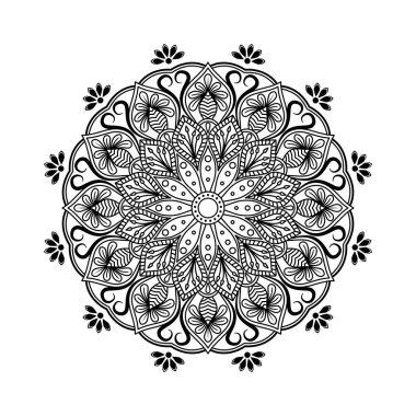 Siyah daire mandala, soyut çiçek süsü..