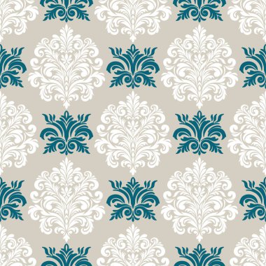 Vektör damaske deseni, duvar kağıtları, tekstil, ambalaj için damasyon süsü.