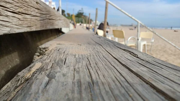 Scale Legno Con Ringhiere Sulla Spiaggia Struttura Legno Lisbona Foto — Foto Stock