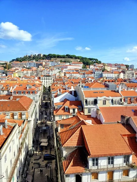Vista Superior Calles Casas Lisboa Con Azulejos Cerámica Cielo Azul —  Fotos de Stock