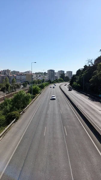 Lanes One Direction Other Wide Autobahn Lisbon Outskirts City — Stock Photo, Image