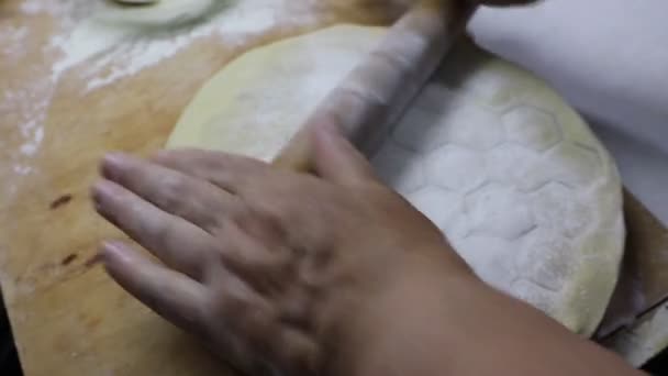 Handgemaakte Oma Maakt Dumplings Met Haar Eigen Handen Thuis Video — Stockvideo