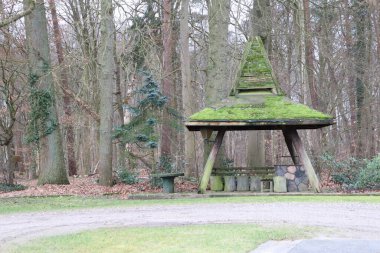 Etrafı ağaçlarla çevrili, huzurlu ve sakin bir atmosfer sağlayan, sakin bir ormanlık arazide Mosskoz kaplı bir kır evi.