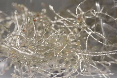 Işıldayan gümüş ipliklerden oluşan karmaşık bir kompozisyon inanılmaz büyüleyici bir görsel görüntü yaratır.