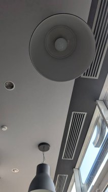 Modern ışıklar ve entegre hava deliklerinden oluşan parlak bir tavan, çağdaş tasarım elementlerini vurguluyor