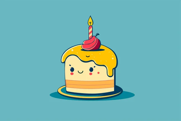 birthday cake with candle, happy character in vintage style