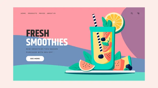 Meyveli sağlıklı smoothie, taze iniş sayfası şablonu