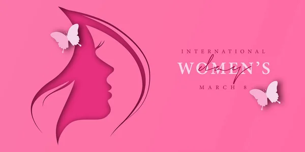 International Women Day Paper Cutout Banner Design — Stok Vektör
