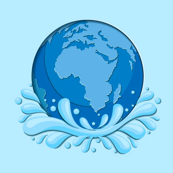 Концепция Экологии Всемирный День Водных Ресурсов Бумажное Искусство Цифровой Стиль — стоковый вектор