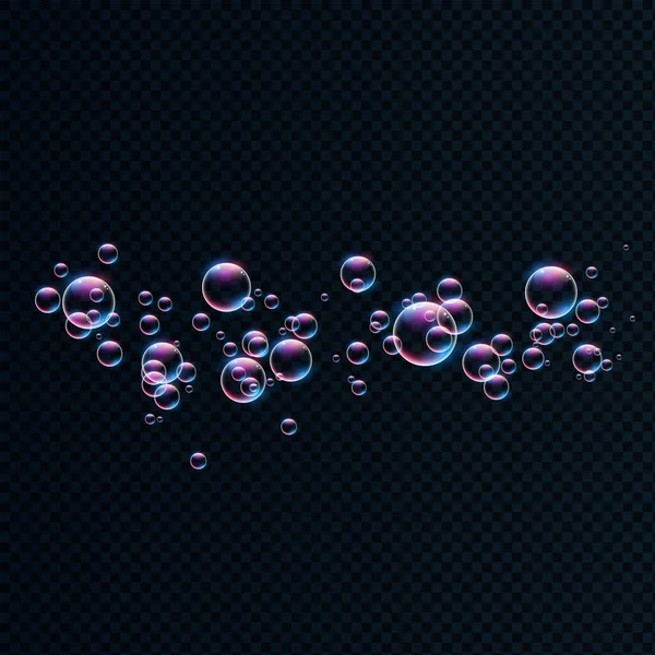 Transparentní Realistické Bubliny Odrazy Izolované Tmavém Pozadí — Stockový vektor