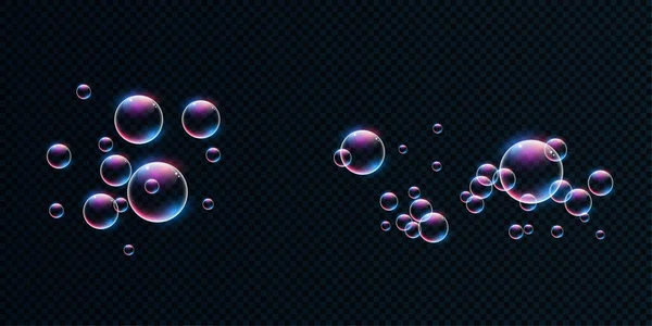 Transparent Realistisch Blasen Mit Reflexionen Isoliert Auf Dunklem Hintergrund — Stockvektor