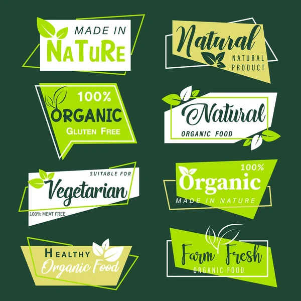 Set Alimenti Biologici Prodotti Naturali Logo Vita Sana Adesivi Distintivi — Vettoriale Stock