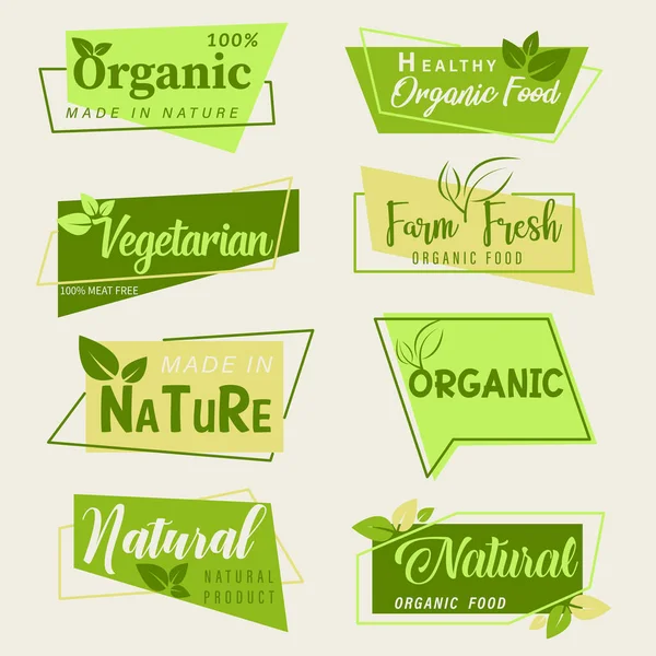 Alimenti Biologici Alimenti Naturali Alimenti Sani Loghi Prodotti Biologici Naturali — Vettoriale Stock