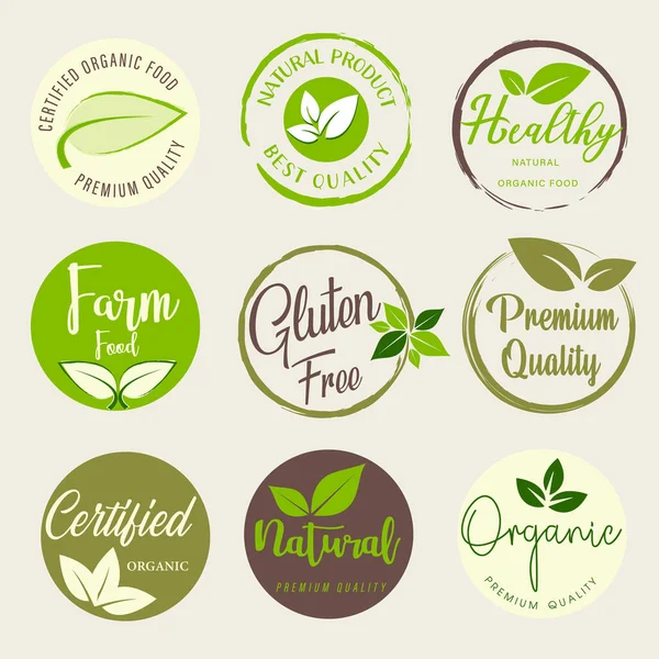Organic Food Natural Food Healthy Food Organic Natural Product Logos — Stock Vector